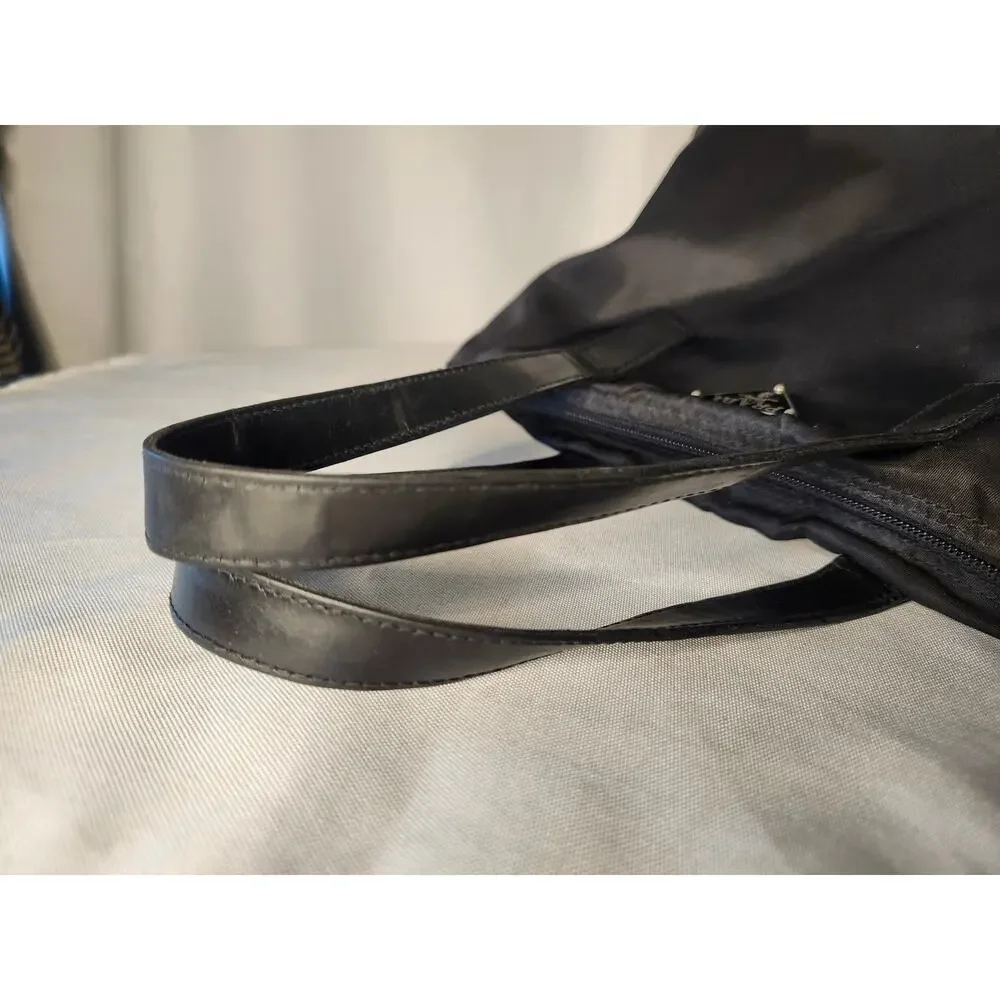 Prada Black Nylon Tote Bag Leather Handles Made in Italy Authenticity Card - Picture 10 of 15